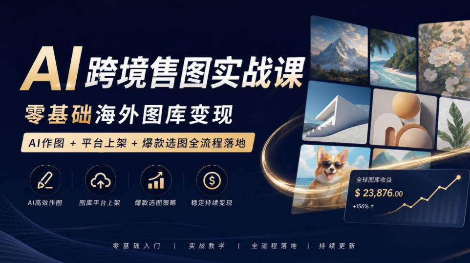 AI跨境售图实战课，零基础海外图库变现，AI作图+平台上架+爆款选图全流程落地-离锋创库