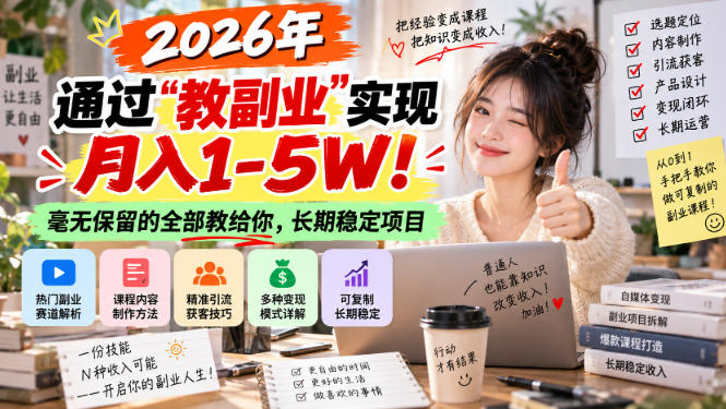 2026年通过“教副业”实现月入1-5W！毫无保留的全部教给你，长期稳定项目【揭秘】-离锋创库