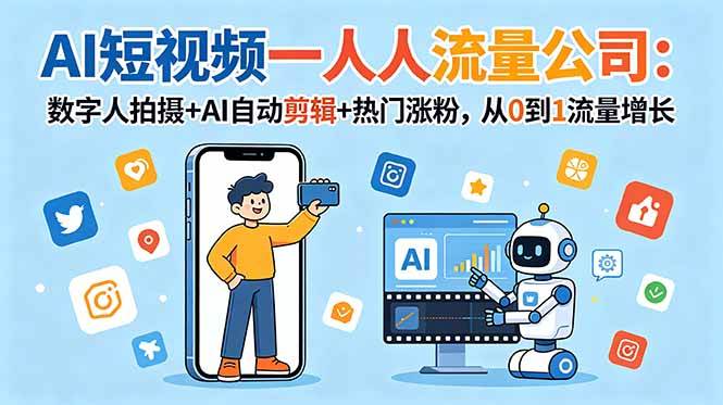 （18864期）AI短视频一人流量公司：数字人拍摄+AI自动剪辑+热门涨粉，从0到1流量增长-离锋创库