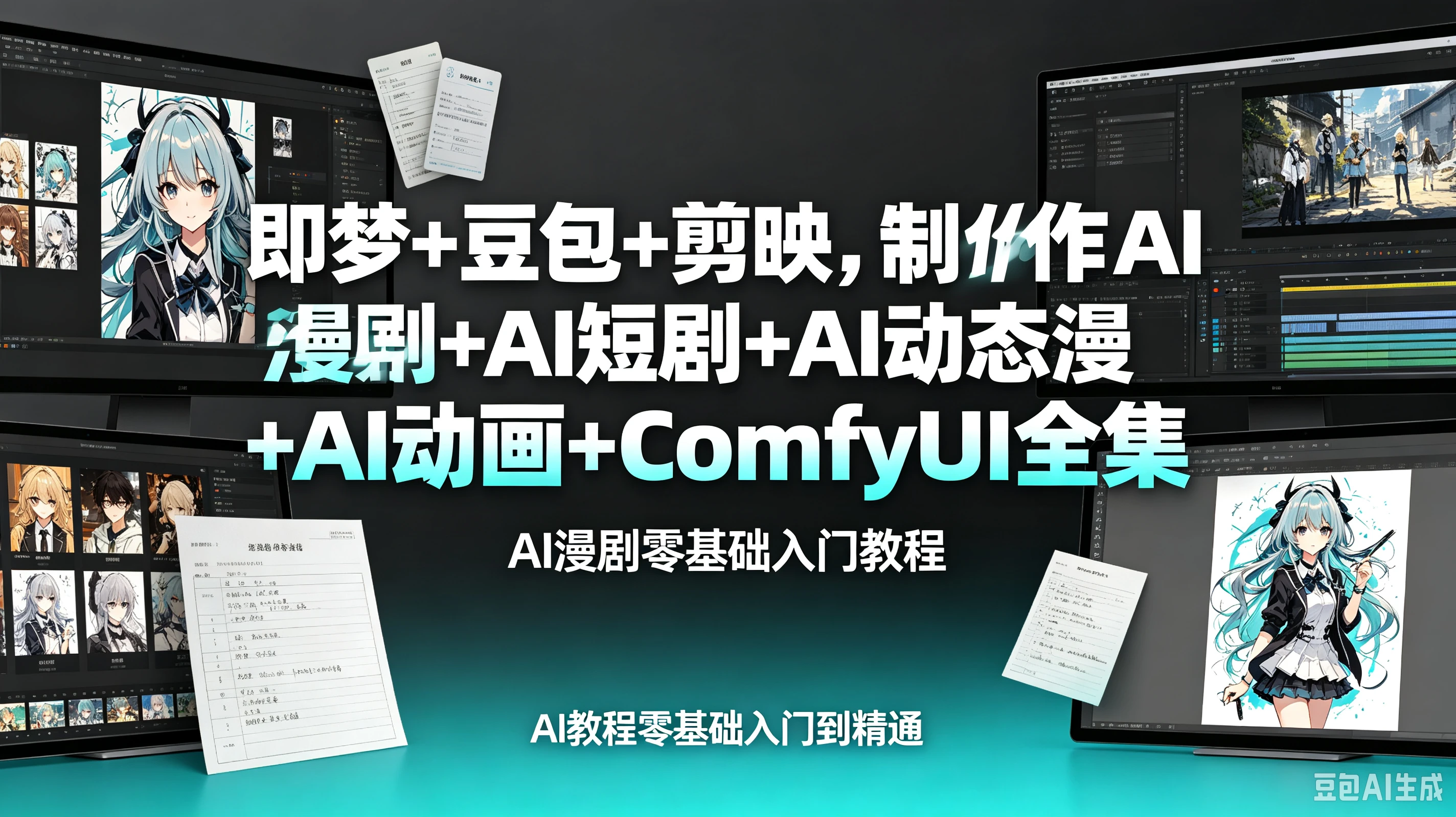 【精】即梦+豆包+剪映，制作AI漫剧+AI短剧+AI动态漫+AI动画+ComfyUI全集AI漫剧零基础入门教程，AI教程零基础入门到精通-离锋创库