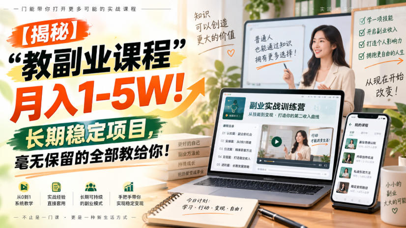 【揭秘】“教副业课程”月入1-5W！长期稳定项目，毫无保留的全部教给你！-离锋创库