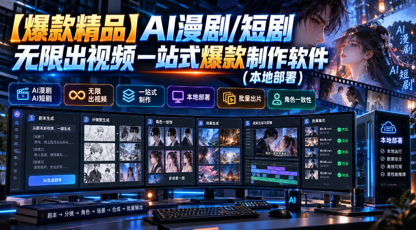 【爆款精品】AI漫剧/短剧无限出视频一站式爆款制作软件(本地部署) 【爆款精品】AI漫剧/短剧无限出视频一站式爆款制作软件(本地部署)