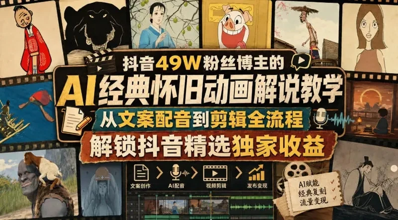 【精】抖音49W粉丝博主的AI经典怀旧动画解说教学-离锋创库