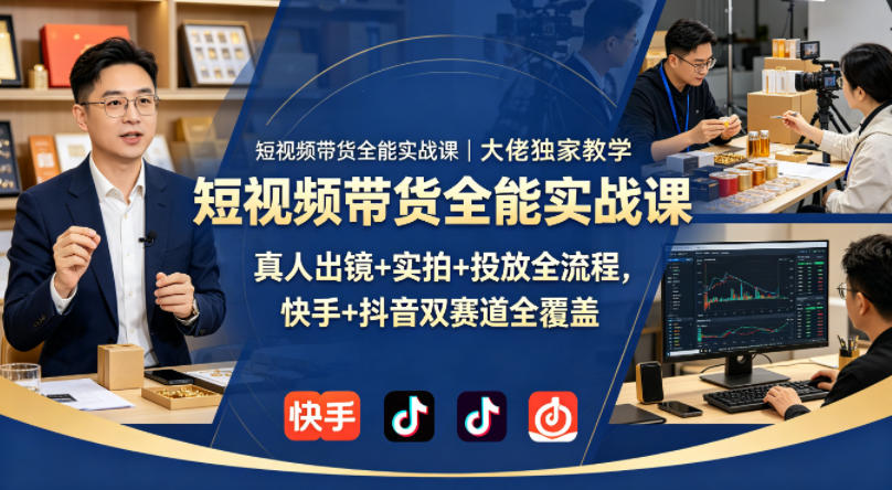 短视频带货全能实战课｜大佬独家教学，真人出镜+实拍+投放全流程，快手+抖音双赛道全覆盖-离锋创库