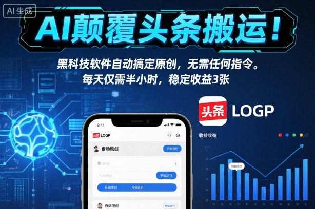 AI颠覆头条搬运!黑科技软件自动搞定原创,无需任何指令。每天仅需半小时,稳定收益3张【揭秘】-离锋创库