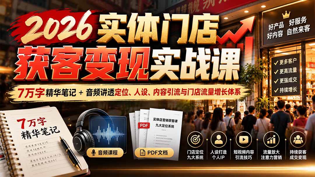 (20832期)2026实体门店获客变现实战课:7万字精华笔记+音频讲透定位、人设、内容引流与门店流量增长体系-离锋创库