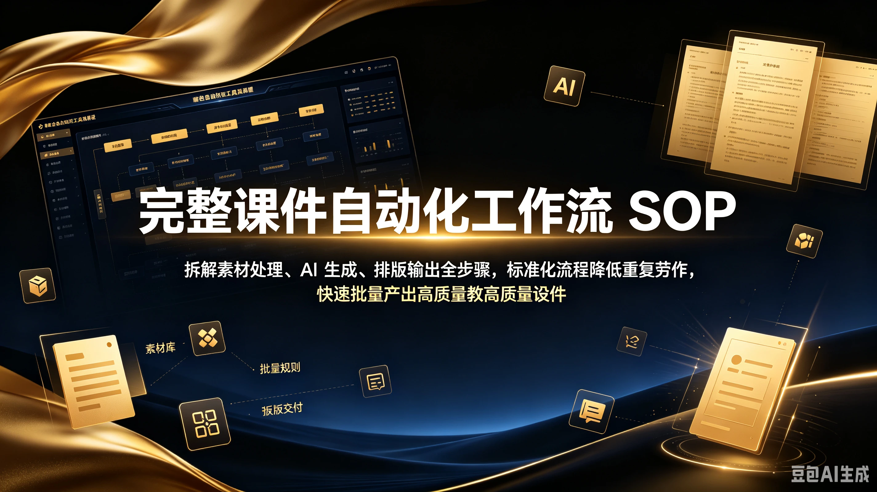 【精】完整课件自动化工作流 SOP，拆解素材处理、AI 生成、排版输出全步骤，标准化流程降低重复劳作，快速批量产出高质量教学课件。-离锋创库