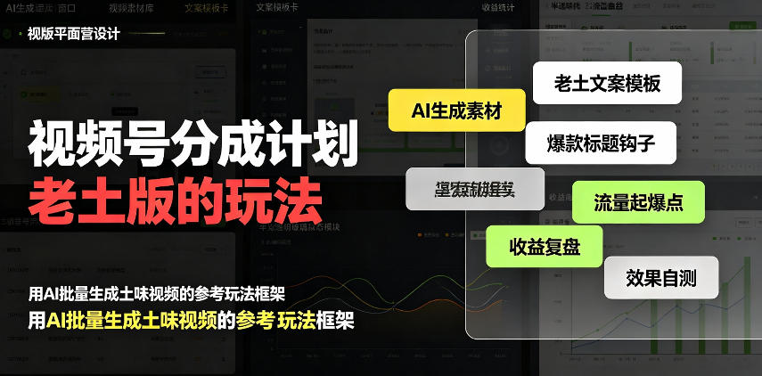 视频号分成计划老土版的玩法，流量爆炸，每天收益300+，纯靠AI生成，越土的玩法，越高级-离锋创库