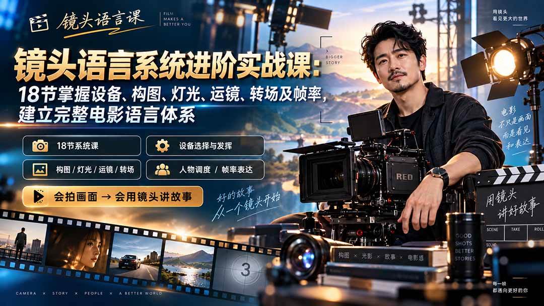 （20434期）镜头语言系统进阶实战课：18节掌握设备、构图、灯光、运镜、转场及帧率，建立完整电影语言体系-离锋创库