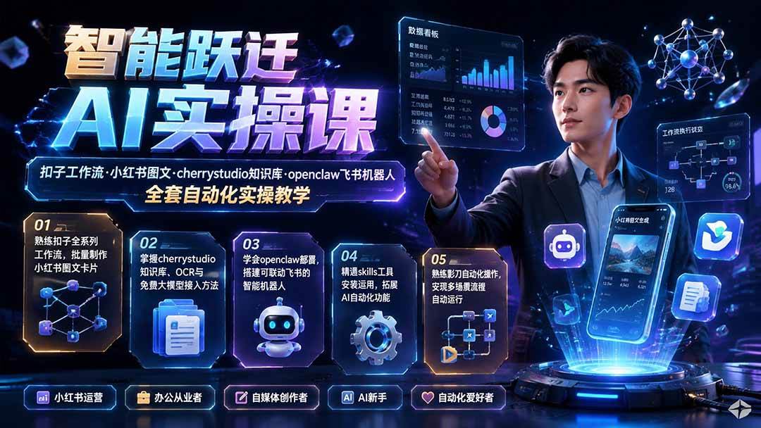 （19653期）智能跃迁 AI实操课｜扣子工作流小红书图文搭建，cherrystudio知识库openclaw飞书机器人全套自动化实操教学