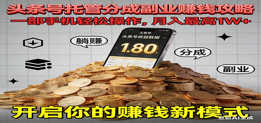 全程托管今日头条，一部手机就可以开干，最高躺赚1W+-离锋创库