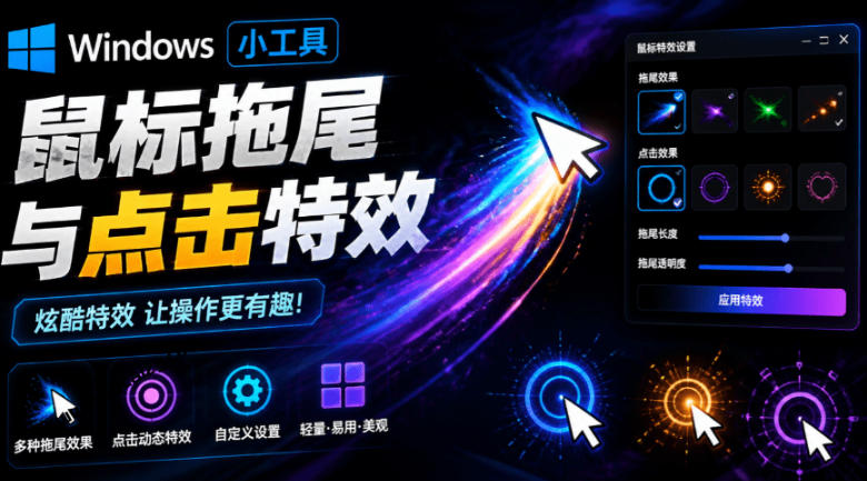 Windows特效小工具!一键给你的鼠标添加拖尾与点击动态特效,吾爱出品,免费使用Mouse Trail-离锋创库