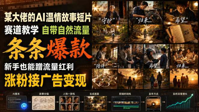 某大佬的AI温情故事短片赛道教学，自带自然流量，条条爆款，新手也能蹭流量红利，涨粉接广告变现-离锋创库