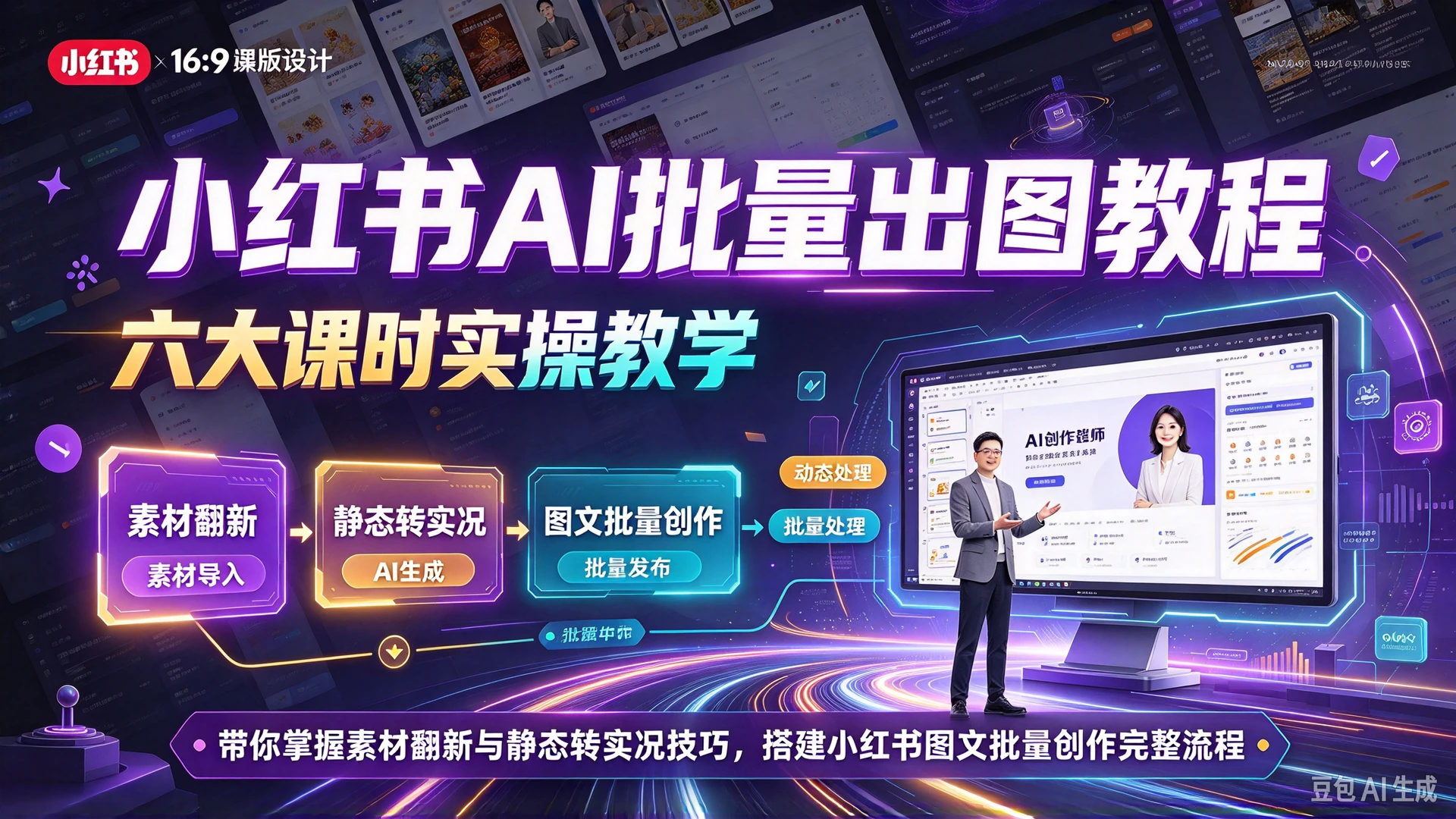 小红书AI批量出图教程,六大课时实操教学,带你掌握素材翻新与静态转实况技巧,搭建小红书图文批量创作完整流程-离锋创库