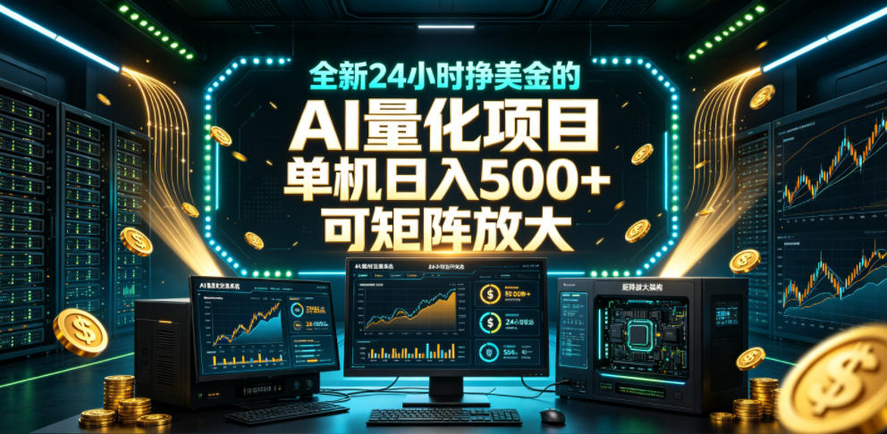 全新24小时挣美金的AI量化项目，单机日入500+，每天见收益，可矩阵放大【揭秘】-离锋创库