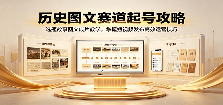 历史图文赛道起号攻略：选题故事图文成片教学，掌握短视频发布高效运营技巧-离锋创库