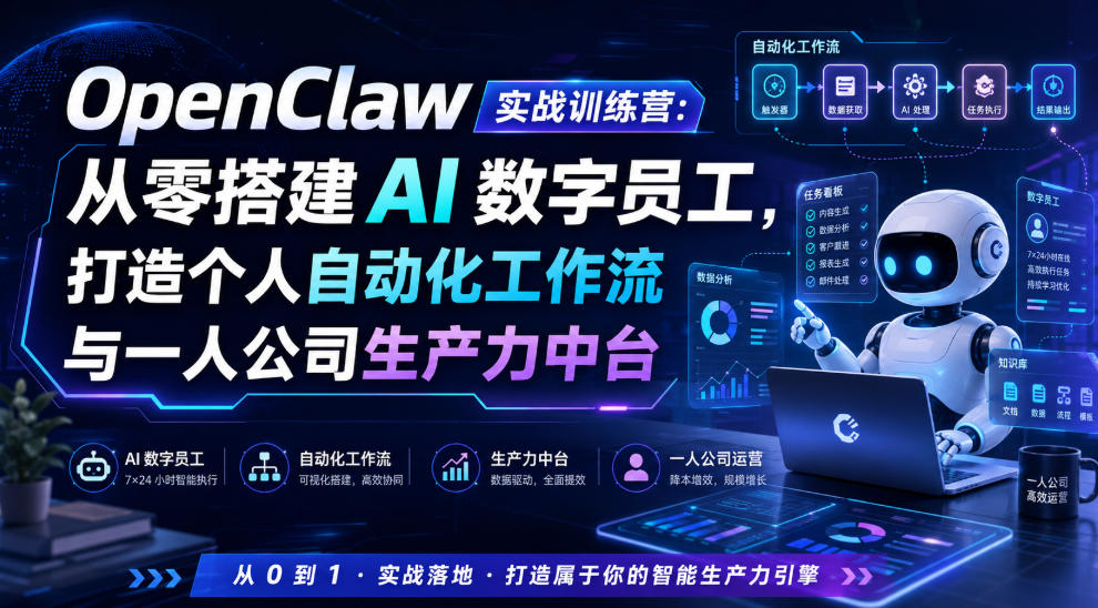OpenClaw实战训练营:从零搭建AI数字员工,打造个人自动化工作流与一人公司生产力中台-离锋创库