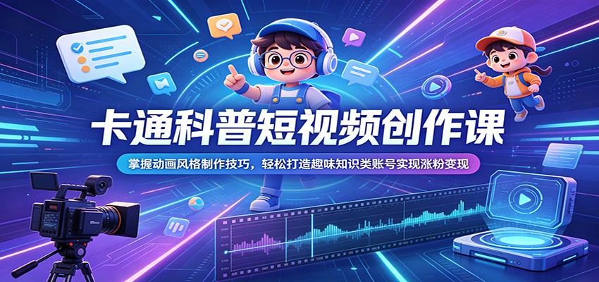 卡通科普短视频创作课:掌握动画风格制作技巧,轻松打造趣味知识类账号实现涨粉变现-离锋创库