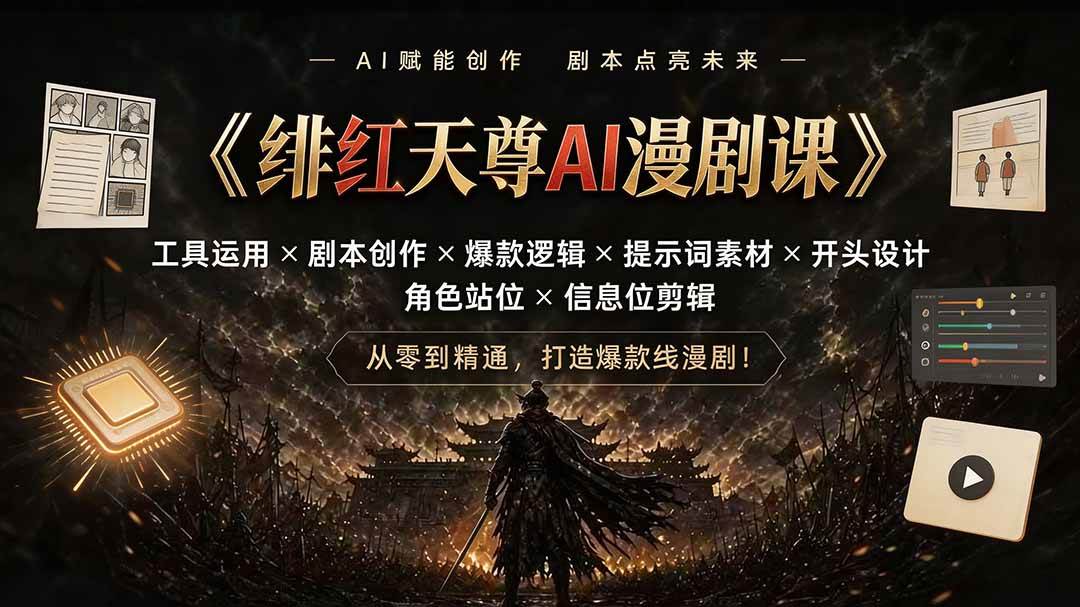 （19597期）绯红天尊AI漫剧课｜工具运用×剧本创作×爆款逻辑×提示词素材×开头设计×角色站位×信息位剪辑-离锋创库