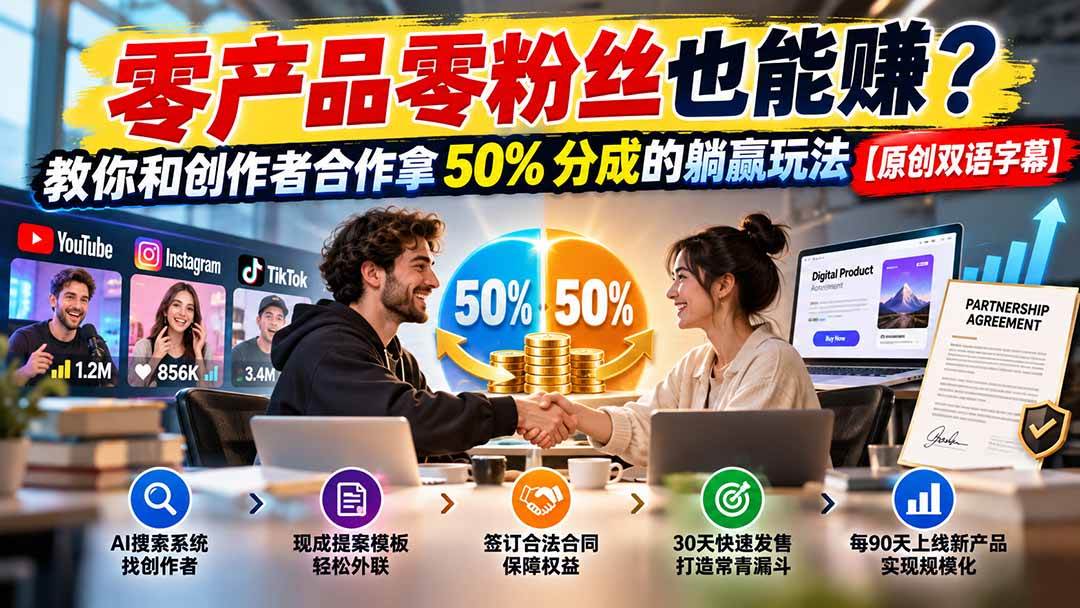 （20957期）零产品零粉丝也能赚？教你和创作者合作拿 50% 分成的躺赢玩法【原创双语字幕】-离锋创库