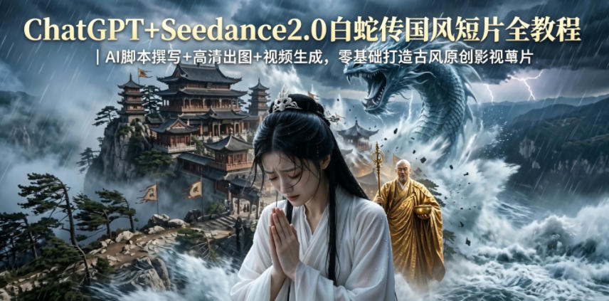 ChatGPT+Seedance2.0白蛇传国风短片全教程｜AI脚本撰写+高清出图+视频生成，零基础打造古风原创影视短片-离锋创库