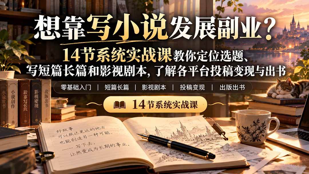 （21031期）【无水印】想靠写小说发展副业？14节系统实战课教你定位选题、写短篇长篇和影视剧本，了解各平台投稿变现与出书-离锋创库