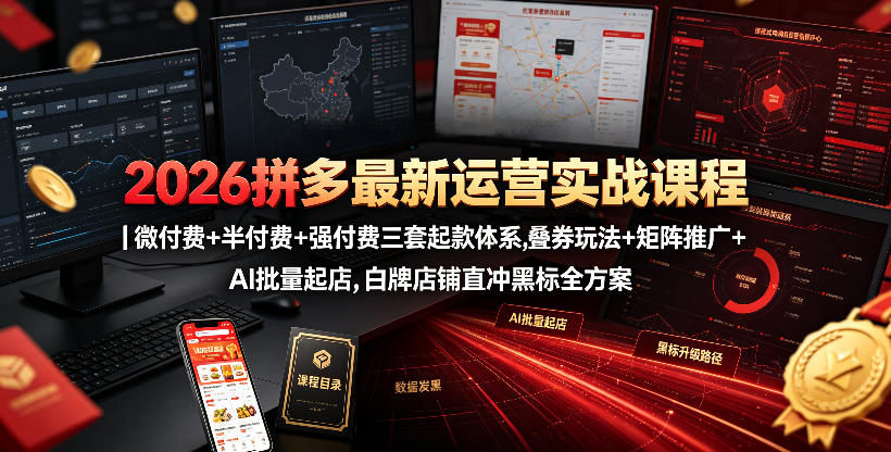 2026拼多多最新运营实战课程|微付费+半付费+强付费三套起款体系,叠券玩法+矩阵推广+AI批量起店,白牌店铺直冲黑标全方案 2026拼多多最新运营实战课程|微付费+半付费+强付费三套起款体系,叠券玩法+矩阵推广+AI批量起店,白牌店铺直冲黑标全方案