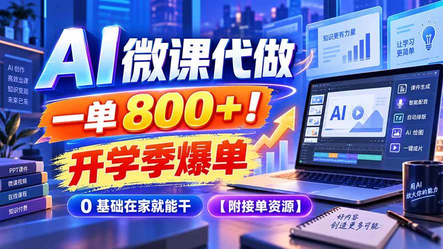 （20605期）AI 微课代做，一单 800+！开学季爆单，0 基础在家就能干【附接单资源】-离锋创库
