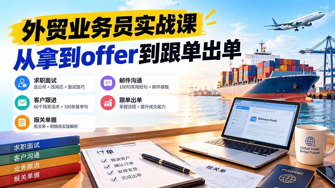 (20963期)外贸业务员从求职到出单实战课:教你筛选优质公司、优化简历、应对面试、客户跟进催单及出口报关操作篇-离锋创库