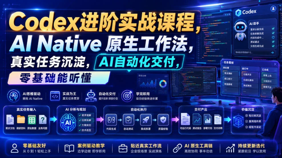 【精】Codex进阶实战课｜AI Native原生工作法，22节真实任务落地，从配置到AI自动化交付全链路教程-离锋创库