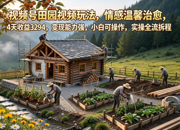 视频号田园视频玩法,情感温馨治愈,4天收益3294,变现能力强,小白可操作,实操全流程拆解-离锋创库