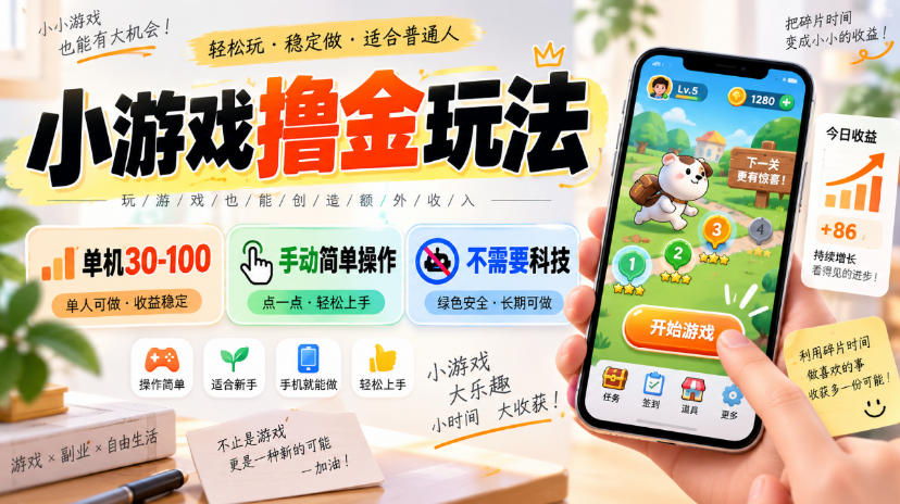 小游戏撸金玩法，单机30-100，手动简单操作，不需要科技-离锋创库