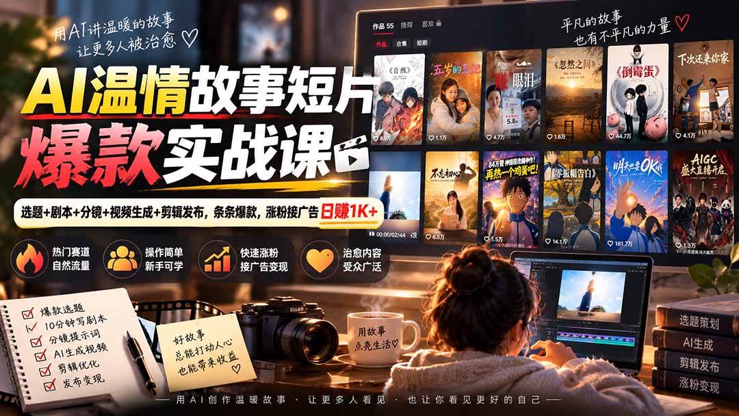 （20477期）AI温情故事短片爆款实战课-更新｜选题+剧本+分镜+视频生成+剪辑发布，条条爆款，涨粉接广告日赚1K+-离锋创库