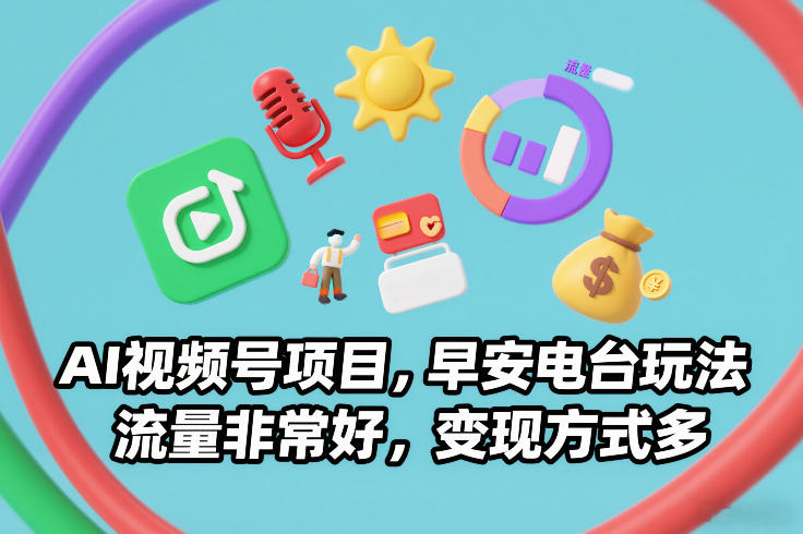 AI视频号项目，早安电台玩法，流量非常好，变现方式多-离锋创库