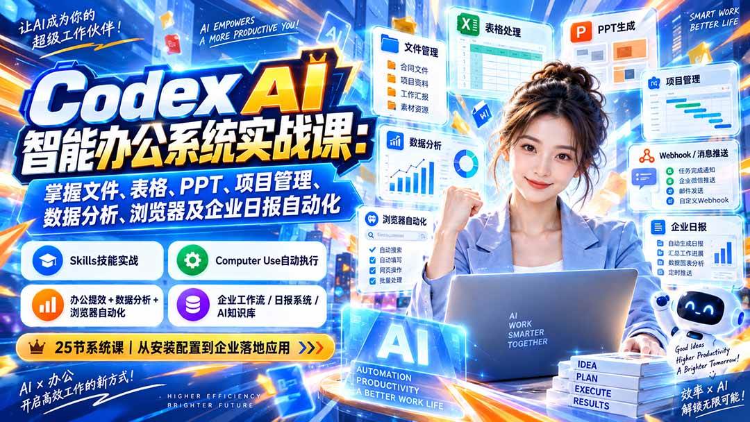 （20446期）Codex AI智能办公系统实战课：掌握文件、表格、PPT、项目管理、数据分析、浏览器及企业日报自动化-离锋创库