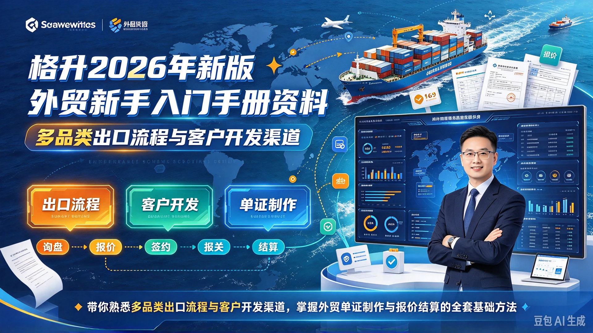 格升2026年新版外贸新手入门手册资料,带你熟悉多品类出口流程与客户开发渠道,掌握外贸单证制作与报价结算的全套基础方法-离锋创库