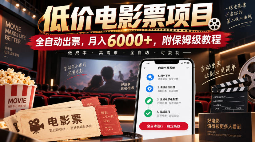 低价电影票项目，全自动出票，月入6000+，附保姆级教程【揭秘】-离锋创库