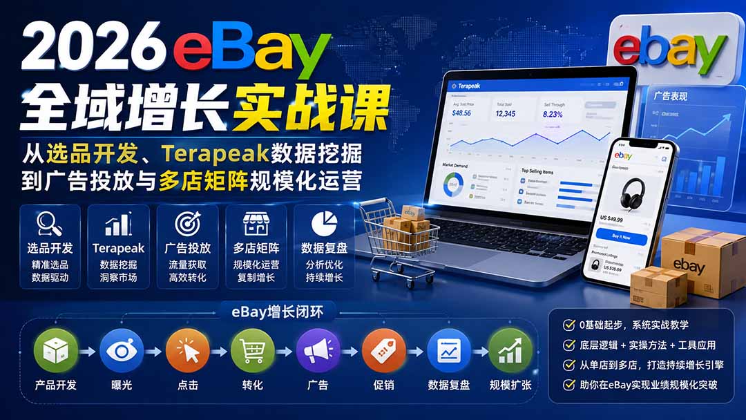 【精】2026Vincent eBay全域增长实战课：Terapeak选品开发与广告投放多店矩阵运营-离锋创库