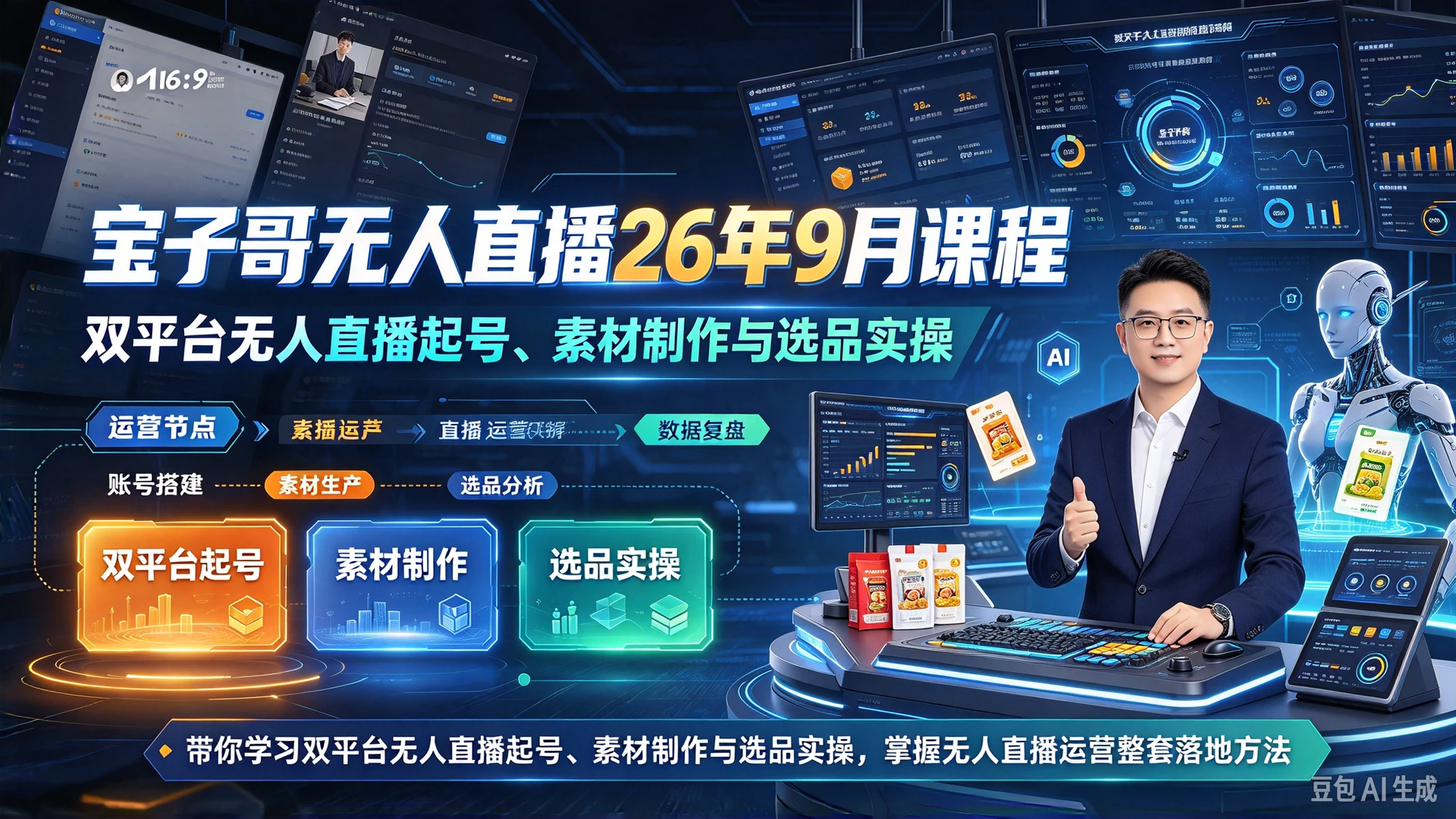 【精】宝子哥无人直播26年9月课程,带你学习双平台无人直播起号、素材制作与选品实操,掌握无人直播运营整套落地方法-离锋创库