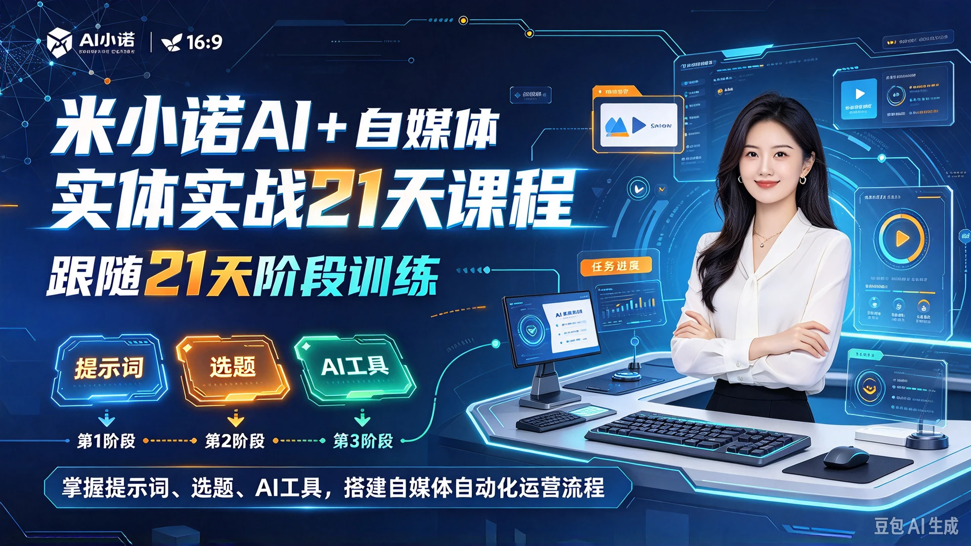 【精】米小诺AI + 自媒体实战21天课程,跟随21天阶段训练,掌握提示词、选题、AI工具,搭建自媒体自动化运营流程-离锋创库