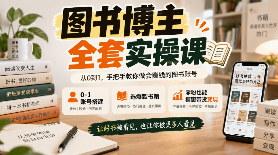 图书博主全套实操课,0‑1账号搭建,选爆款书籍,零粉也能橱窗带货变现-离锋创库