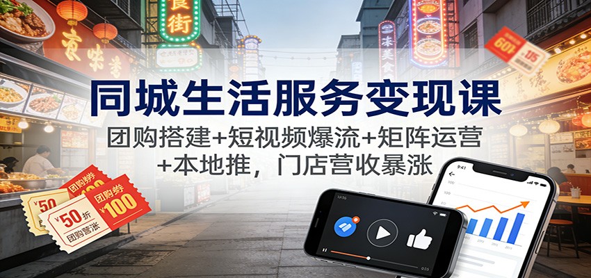 同城生活服务变现课：团购搭建+短视频爆流+矩阵运营+本地推，门店营收暴涨-离锋创库