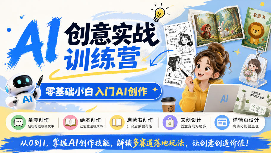 AI创意实战训练营,零基础小白入门AI创作,解锁条漫、绘本、启蒙书、文创、详情页多赛道落地玩法-离锋创库