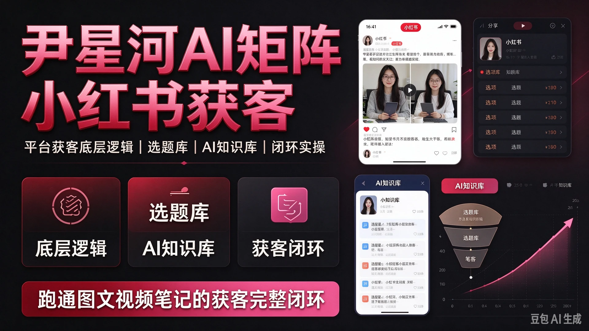 【精】尹星河AI矩阵小红书获客,带你弄懂平台获客底层逻辑,搭建选题库与AI知识库,跑通图文视频笔记的获客完整闭环-离锋创库