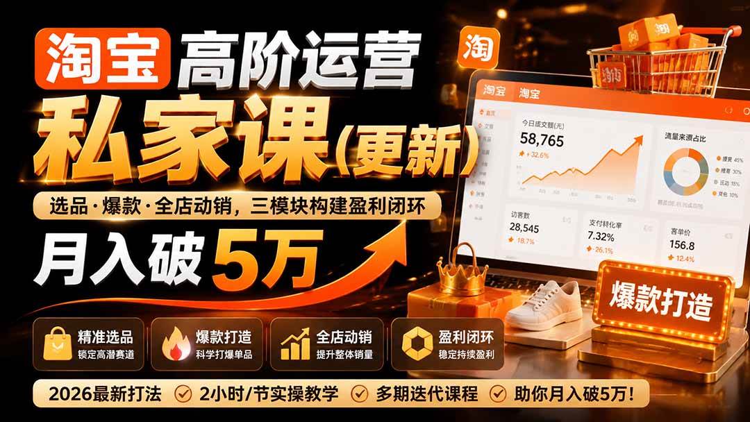 （19726期）淘宝高阶运营私家课（更新26年4月18）：选品、爆款、全店动销，三模块构建盈利闭环，月入破5万-离锋创库