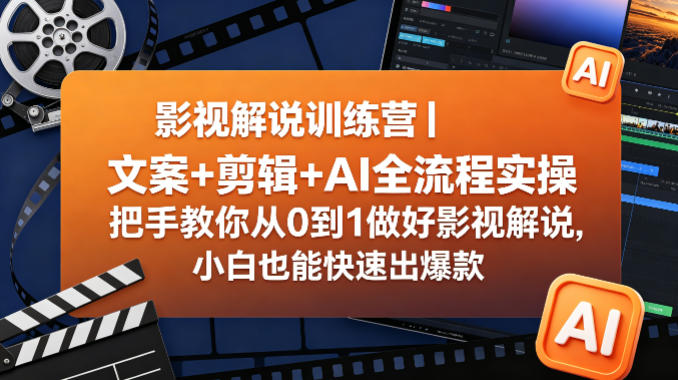 影视解说训练营｜文案+剪辑+AI全流程实操，把手教你从0到1做好影视解说，小白也能快速出爆款-离锋创库