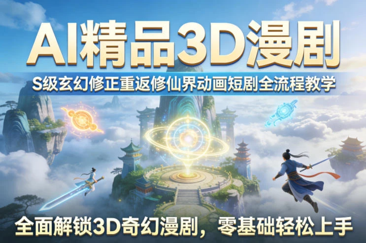 【精】AI精品3D漫剧S级玄幻修正重返修仙界动画短剧全流程教学,全面解锁3D奇幻漫剧,零基础轻松上手-离锋创库