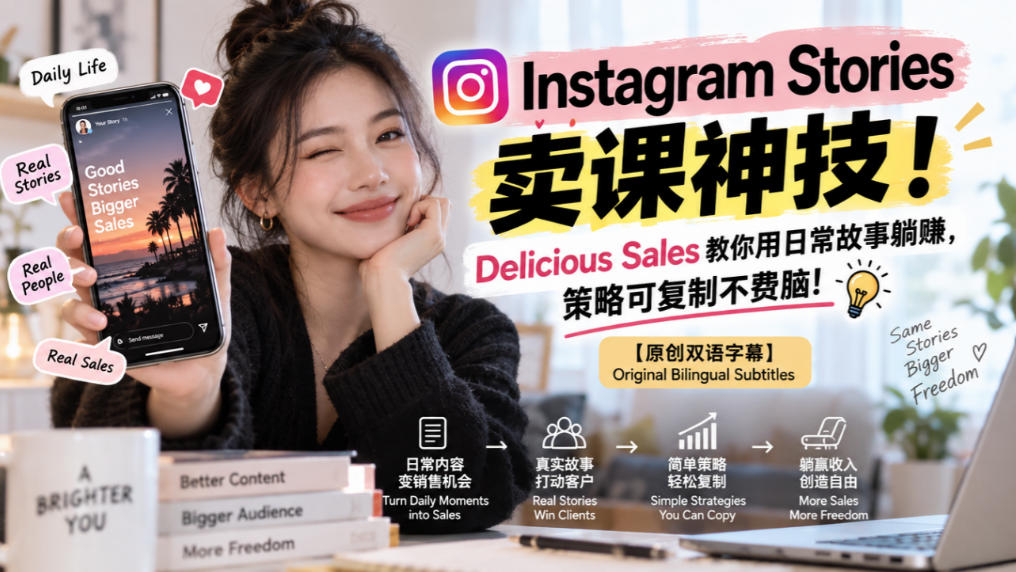Instagram Stories卖课神技！Delicious Sales教你用日常故事躺賺，策略可复制不费脑！【原创双语字幕】-离锋创库