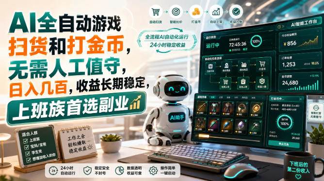 （20090期）AI全自动游戏皮肤扫货和打金币，日入几百，内部方法大揭秘，0门槛！-离锋创库