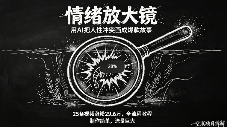 AI制作“情绪放大镜“视频，25条视频涨粉29.6W粉，流量巨大，制作简单，全流程教程-离锋创库